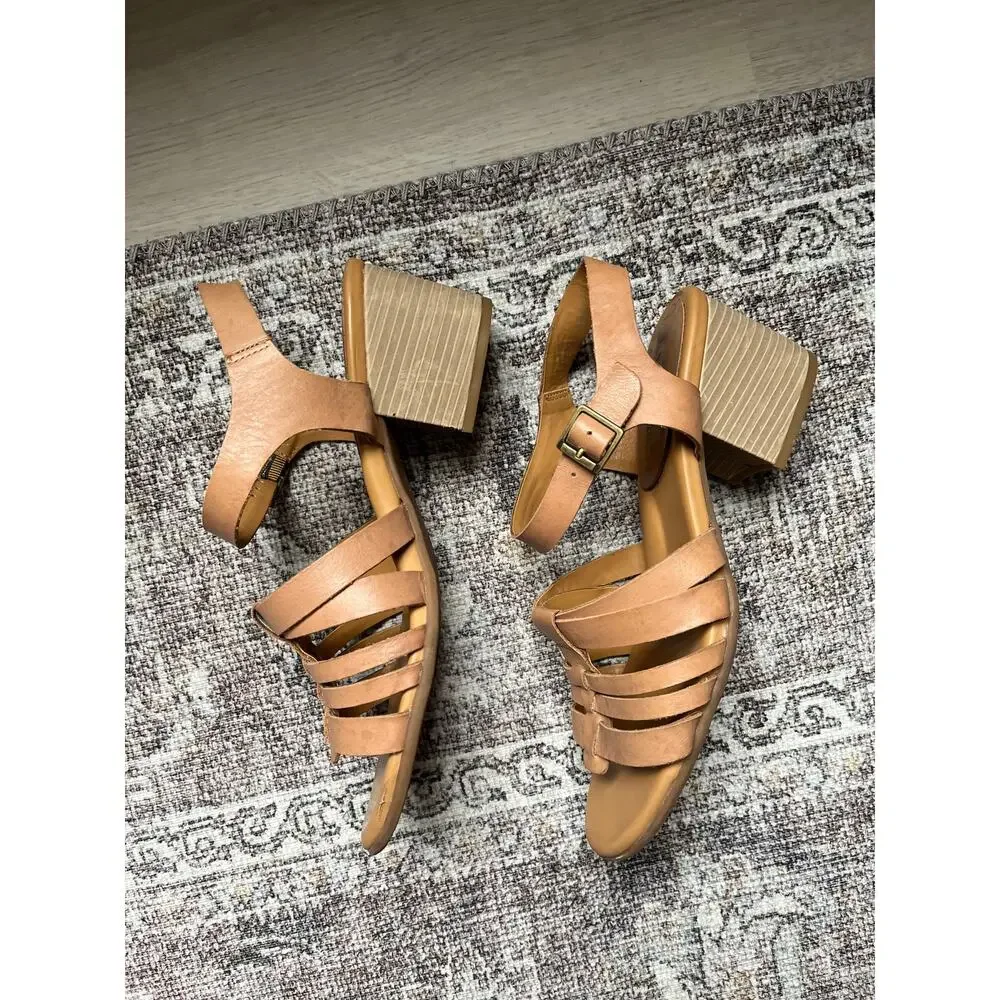 Korks by Korkease Cilla Tan Leather Strappy‎ Sandals Heels 10 Boho Open Toe